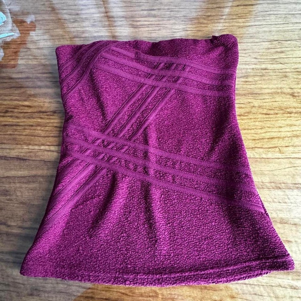 Tally Weijl Womens Burgundy Ribbed Tube Top Strapless Bandage Texture Maroon